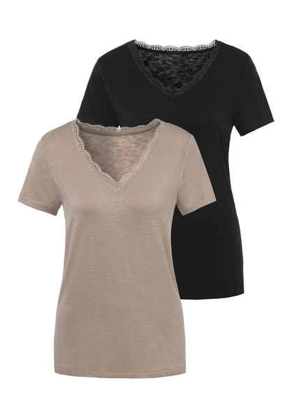 LASCANA T-Shirt schwarz, beige | 32/34 | V-Shirts