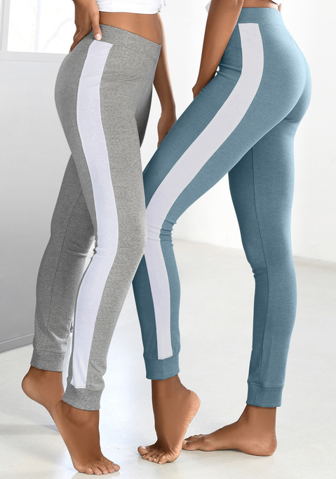 Bild: Leggings von Arizona: Leggings von Arizona mit Seitenstreifen in Kontrastfarbe. Schmale Form mit Bündchen an den Säumen und elastischem Hosenbund. Weiche Qualität mit hohem Baumwoll-Anteil. Aus 55% Baumwolle (unterstützt Cotton made in Africa), 40% Polyester, 5% Elasthan. Grau meliert aus 85% Baumwolle, 10% Polyester, 5% Elasthan.