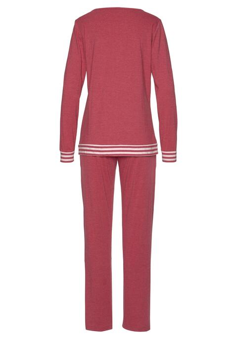 Bild: Pyjama von Arizona: In melierten Farben mit Streifendetails. Langarmshirt mit gestreiften Ärmelbündchen und gestreiftem Saum. Lange Hose mit seitlichen Taschen und gestreiftem Tunnelzugbund.  Aus 60% Baumwolle (unterstützt Cotton made in Africa), 40% Polyester.