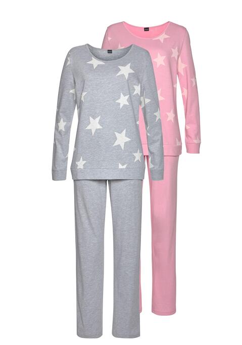 ARIZONA Damen Pyjama grau-rosa-Sterne Gr.32/34