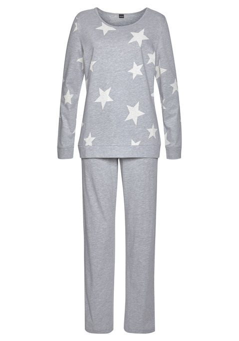 Bild: Pyjama von Arizona: Sportlich-lässiger Mélange-Pyjama . Oberteil mit Sternendruck. Hose mit Eingrifftaschen und Tunnelzugbund. Aus 60% Baumwolle, 40% Polyester.