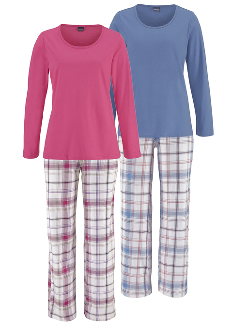 Bild: Schlafanzug von Arizona: Langarmshirt mit Rundhalsausschnitt. Karierte Hose mit elastischem Bund.  Angenehm weicher Single-Jersey aus 100% Baumwolle.