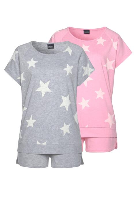 Bild: Shorty von Arizona: Der sportlich melierte Shorty im Doppelpack von Arizona beschert dir süße Träume! Das Schlafshirt hat kurze Raglanärmel, einen femininen Rundhalsausschnitt und elastische Bündchen – die kurze Schlafhose punktet mit elastischem Tunnelzugbund und paspelierten, leicht gerundeten Beinsäumen mit Seitenschlitzen. Der kurze Schlafanzug aus weicher Single-Jersey-Qualität ist mit hohem Baumwollanteil gearbeitet und trägt sich superangenehm auf der Haut. Auch an heißen Tagen der ideale Basic-Pyjama für erholsame Nächte – der melierte Shorty von Arizona!  Aus 60% Baumwolle und 40% Polyester. Grau Melange 90% Baumwolle, 10% Polyester