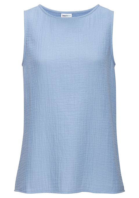 Bild: Blusentop von Beachtime: Unifarbenes Blusentop von Beachtime. Mit breiten Trägern. Lockere Passform. Hüftlang. Gerader Saumabschluss. Ohne Verschluss. Sommerliche Musselinware aus reiner Baumwolle.