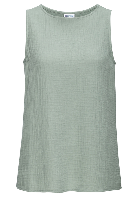 Bild: Blusentop von Beachtime: Unifarbenes Blusentop von Beachtime. Mit breiten Trägern. Lockere Passform. Hüftlang. Gerader Saumabschluss. Ohne Verschluss. Sommerliche Musselinware aus reiner Baumwolle.