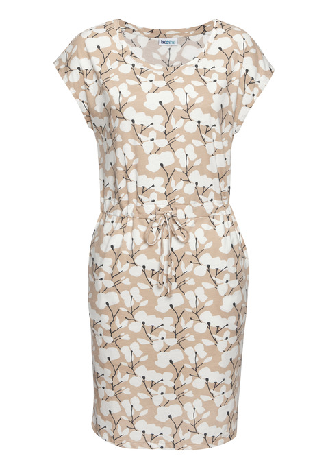 Bild: Jerseykleid von Beachtime by Lascana: Elegantes Kleid von Beach Time mit hübschem Blumenmuster und seitlichen Taschen. Kurze, überschnittene Ärmel. Freizeitgerechte Passform mit Tunnelzug in der Taille. Ideal für einen lässigen Sommerlook. Weicher Jersey-Baumwollmix.