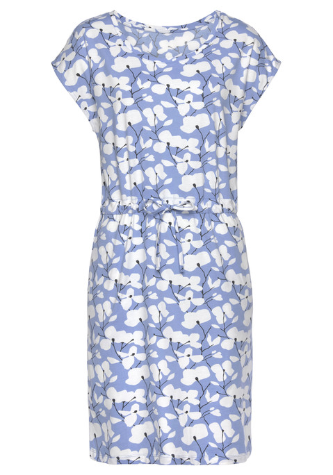 Bild: Jerseykleid von Beachtime by Lascana: Elegantes Kleid von Beach Time mit hübschem Blumenmuster und seitlichen Taschen. Kurze, überschnittene Ärmel. Freizeitgerechte Passform mit Tunnelzug in der Taille. Ideal für einen lässigen Sommerlook. Weicher Jersey-Baumwollmix.