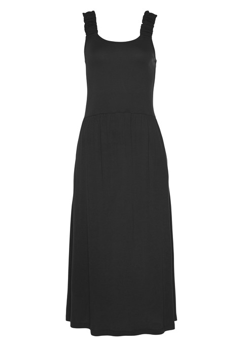 Bild: Jerseykleid von Beachtime by Lascana: Kleid von Beach Time. Breite, gesmokte Träger. Dekolleté mit rundem Ausschnitt. Eingearbeitete Seitennahttaschen. Knieumspielende Länge. Weich fließender Viskosejersey.