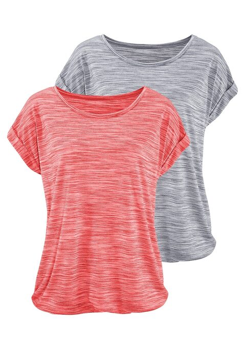 Bild: Kurzarmshirt von Beachtime by Lascana: Mit zweifarbigem Struktureffekt: Shirts von Beachtime im 2er-Pack. Lässige Aufschläge am Ärmelsaum und Gummizug im Saum für eine legere Passform. Aus pflegeleichter Qualität.