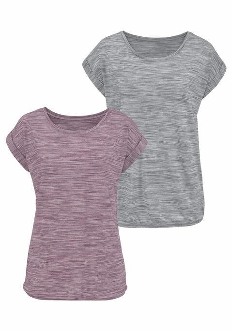 Bild: Kurzarmshirt von Beachtime by Lascana: Mit zweifarbigem Struktureffekt: Shirts von Beachtime im 2er-Pack. Lässige Aufschläge am Ärmelsaum und Gummizug im Saum für eine legere Passform. Aus pflegeleichter Qualität.
