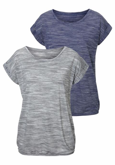 Bild: Kurzarmshirt von Beachtime by Lascana: Mit zweifarbigem Struktureffekt: Shirts von Beachtime im 2er-Pack. Lässige Aufschläge am Ärmelsaum und Gummizug im Saum für eine legere Passform. Aus pflegeleichter Qualität.