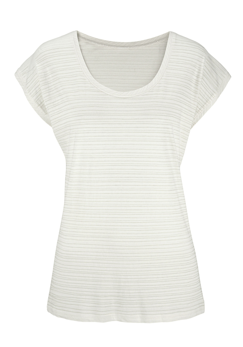 Bild: Kurzarmshirt von Beachtime by Lascana: Modisches Ausbrenner-T-Shirt von Beachtime in gestreifter Optik. Leicht gerundeter Saum hinten, etwas länger geschnitten. Lockere Passform. Vielseitig kombinierbar. Schön weichfließende Baumwoll-Viskose-Qualität.