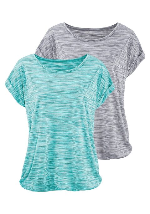 Bild: Kurzarmshirt von Beachtime by Lascana: Mit zweifarbigem Struktureffekt: Shirts von Beachtime im 2er-Pack. Lässige Aufschläge am Ärmelsaum und Gummizug im Saum für eine legere Passform. Aus pflegeleichter Qualität.