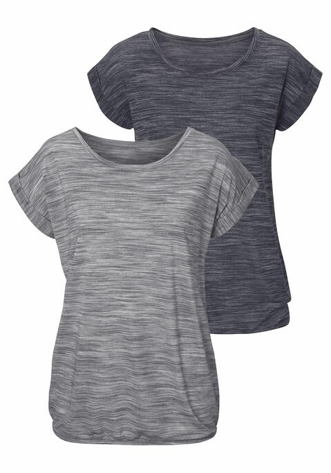 Bild: Kurzarmshirt von Beachtime by Lascana: Mit zweifarbigem Struktureffekt: Shirts von Beachtime im 2er-Pack. Lässige Aufschläge am Ärmelsaum und Gummizug im Saum für eine legere Passform. Aus pflegeleichter Qualität.