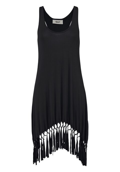 Bild: Longshirt von Beachtime by Lascana: Longshirt von Beachtime. Lässiges Strandkleid mit geknoteten Fransen. Racerback hinten und tiefe Armausschnitte. Asymmetrischer Saumabschuss. Weich fließende Qualität aus 95% Viskose, 5% Elasthan.