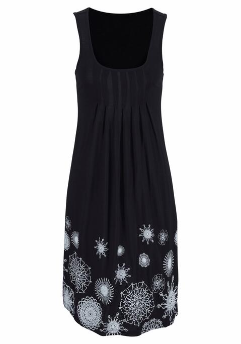 Bild: Strandkleid von Beachtime by Lascana: Trägerform mit eingelegten Falten unter der Brust und süßen Druckdessins auf dem Rockteil. Weich fließende Qualität. Länge ca. 90 cm.  Aus 100% Viskose.