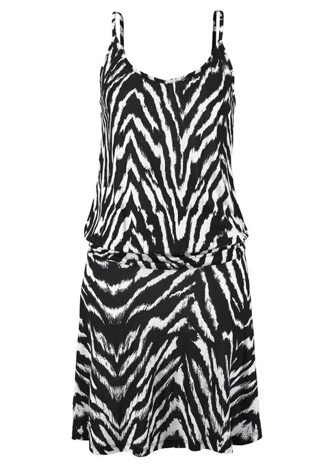 Bild: Strandkleid von Beachtime by Lascana: Kleid von Beachtime mit Animalprint, jedes Teil ein Unikat. Verstellbare Spaghettiträger. Aufwendige Raffungen in Hüfthöhe. Länge ca. 94 cm. Aus 100% Viskose.