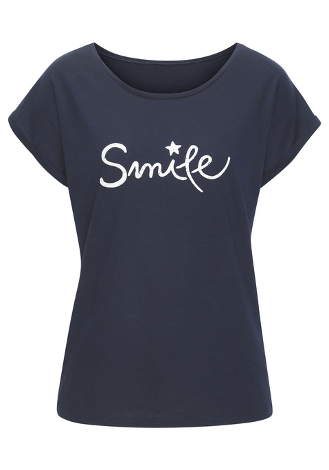 Bild: T-Shirt von Beachtime by Lascana: Locker fallendes T-Shirt mit kunstvollem Frontdruck und weitem Rundhalsausschnitt. Einsatz von Baumwolle, die die Initiative Cotton made in Africa unterstützt.