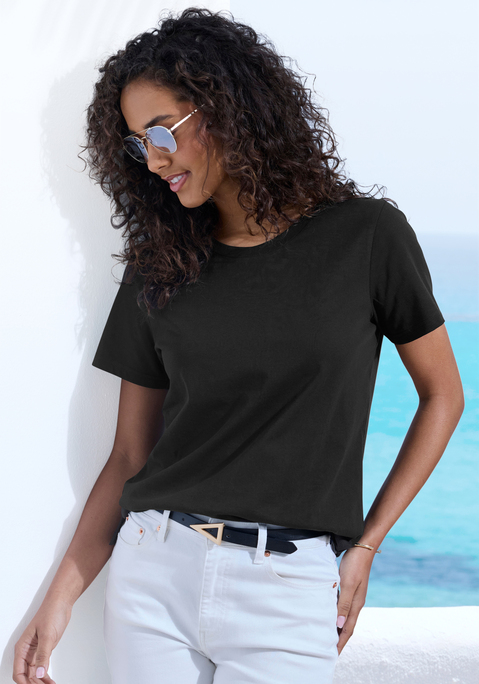 Bild: T-Shirt von Beachtime by Lascana: Klassisches T-Shirt von Beachtime. Unifarben. Rundhalsausschnitt. Seitliche Saumschlitze. Locker fallende Passform. Hochwertiger Baumwoll-Jersey.