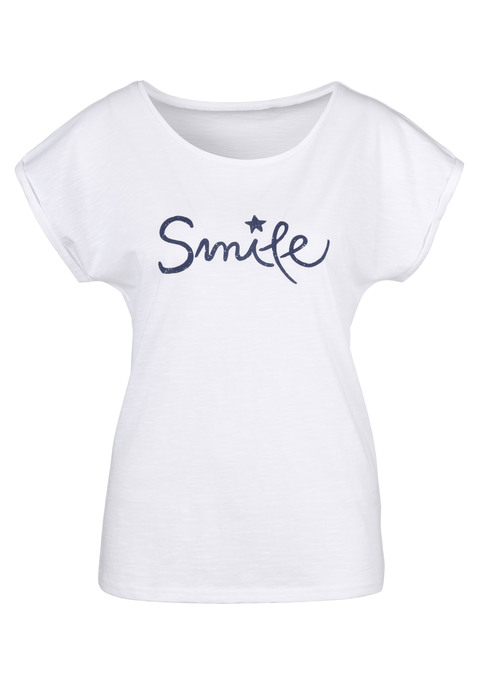 Bild: T-Shirt von Beachtime by Lascana: Locker fallendes T-Shirt mit kunstvollem Frontdruck und weitem Rundhalsausschnitt. Einsatz von Baumwolle, die die Initiative Cotton made in Africa unterstützt.