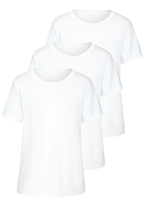 Bild: T-Shirt von Beachtime by Lascana: Schlichtes T-Shirt von Beach Time im 3er-Pack. Unifarben. Rundhalsausschnitt. Seitliche Saumschlitze. Locker fallende Plattform. Hochwertiger Baumwoll-Jersey.