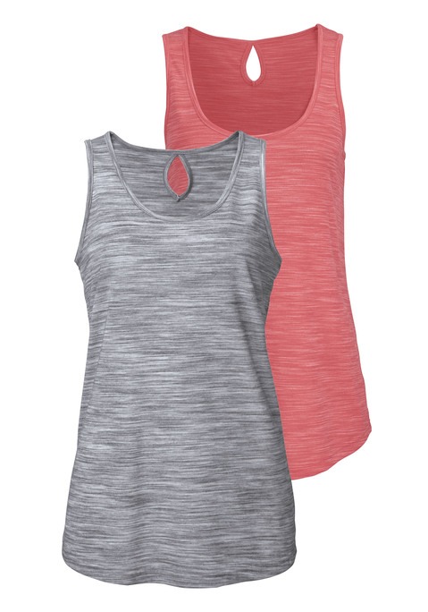 Bild: Tanktop von Beachtime by Lascana: Stylische Tanktops von Beach Time im 2er-Pack mit Rundhalsausschnitt und kleinem Cut-out im Nacken. Zweifarbiger Struktureffekt. Gerundeter Saum. Aus pflegeleichter Qualität.