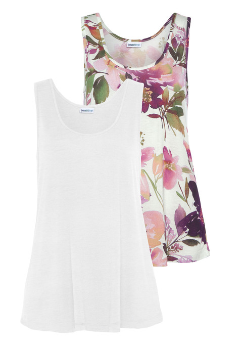 Bild: Tanktop von Beachtime by Lascana: Tanktops im 2er-Pack. Mit tiefem Rundhalsausschnitt. Lässige Passform.  Weich fließende Qualität aus 100% Viskose.