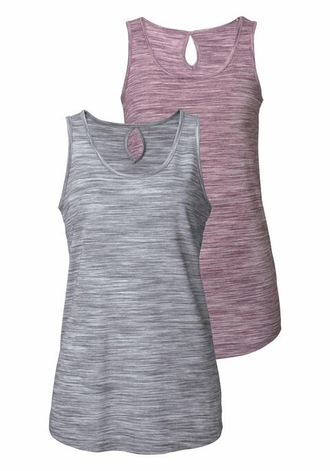 Bild: Tanktop von Beachtime by Lascana: Stylische Tanktops von Beach Time im 2er-Pack mit Rundhalsausschnitt und kleinem Cut-out im Nacken. Zweifarbiger Struktureffekt. Gerundeter Saum. Aus pflegeleichter Qualität.