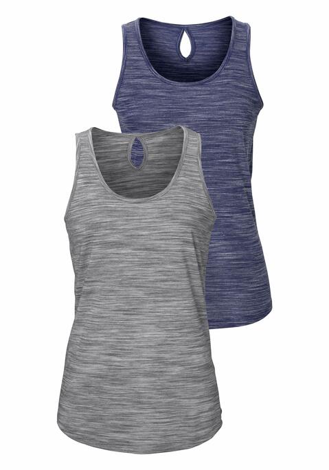 Bild: Tanktop von Beachtime by Lascana: Stylische Tanktops von Beach Time im 2er-Pack mit Rundhalsausschnitt und kleinem Cut-out im Nacken. Zweifarbiger Struktureffekt. Gerundeter Saum. Aus pflegeleichter Qualität.