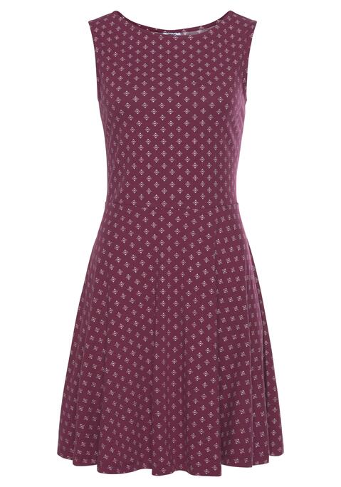Bild: Jerseykleid von Beachtime: Beachtime Strandkleid mit breiten Tanktopträgern. Schöner Rundhalsausschnitt vorne. Hinten normal geschnitten. Ausgestelltes, leicht schwingendes Rockteil. Allover bedruckt, jedes Teil ein Unikat. Rückenlänge ca. 88 cm. Aus 95% Baumwolle, 5% Elasthan.