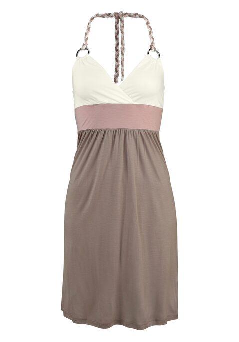 Bild: Jerseykleid von Beachtime: In modischer Colorblocking-Optik. Geflochtene Neckholderträger mit silberfarbenen Zierringen. Länge ca. 86 cm. Aus 100% Viskose.