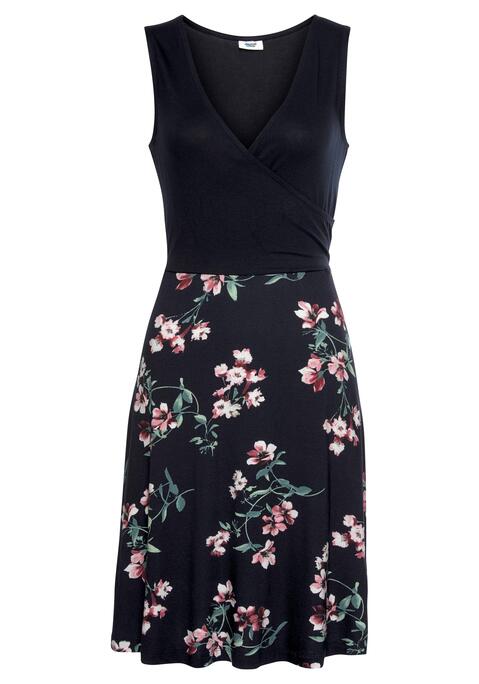 Bild: Jerseykleid von Beachtime: Ärmelloser Look mit gewickeltem V-Ausschnitt. Rockteil in A-Form. Jedes Kleid ein Unikat. Rocklänge ca. 55 cm.  Elastische Qualität aus 95% Viskose, 5% Elasthan.