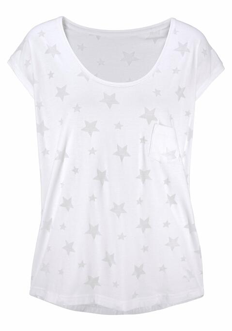 Bild: Kurzarmshirt von Beachtime: 2er-Pack Shirts mit Sternenmuster von Beachtime. Leicht transparentes Ausbrenner-Material. Mit einem etwas längeren und gerundeten Saum hinten und geradem Saum vorn. Aus einer herrlich weich fließenden Qualität.
