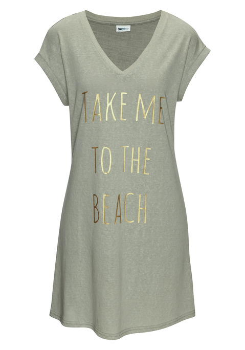 Bild: Longshirt von Beachtime: Lässig fallendes Longshirt von Beachtime mit großem Metallic-Print auf der Vorderseite. V-Ausschnitt mit Rippbündchen aus Glanzgarn. Kurze, überschnittene Schultern für einen komfortablen Sitz. Ideal für den Strand. Weicher Jersey.