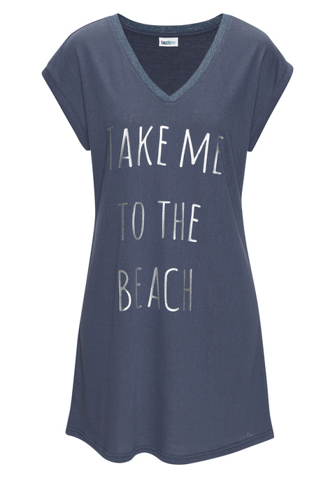 Bild: Longshirt von Beachtime: Lässig fallendes Longshirt von Beachtime mit großem Metallic-Print auf der Vorderseite. V-Ausschnitt mit Rippbündchen aus Glanzgarn. Kurze, überschnittene Schultern für einen komfortablen Sitz. Ideal für den Strand. Weicher Jersey.