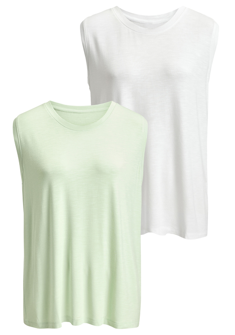 Bild: Shirttop von Beachtime: Unifarbenes Top von Beachtime im 2er-Pack. Rundhalsausschnitt und breite Schultern. Leger geschnitten für viel Luftigkeit und Tragekomfort auch an heißen Tagen. Gut kombinierbar zu Sommerstyles mit Shorts und Röcken, aber auch zu Jeans mit einem Cardigan. Herrlich weiche, anschmiegsame Viskose.