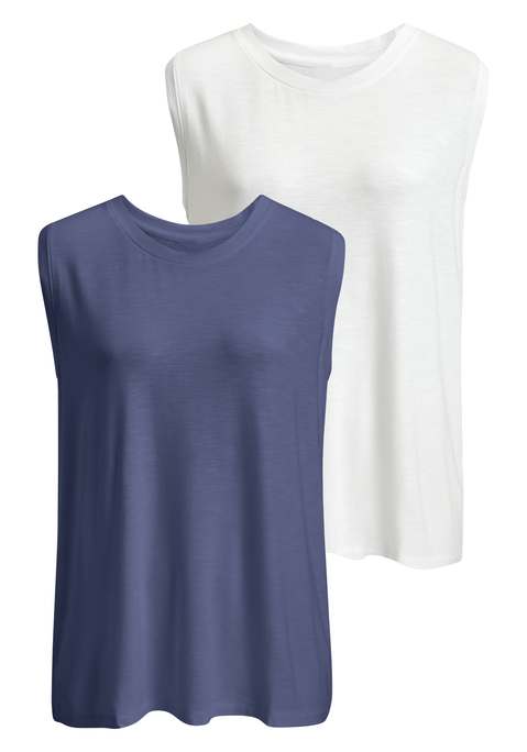 Bild: Shirttop von Beachtime: Unifarbenes Top von Beachtime im 2er-Pack. Rundhalsausschnitt und breite Schultern. Leger geschnitten für viel Luftigkeit und Tragekomfort auch an heißen Tagen. Gut kombinierbar zu Sommerstyles mit Shorts und Röcken, aber auch zu Jeans mit einem Cardigan. Herrlich weiche, anschmiegsame Viskose.