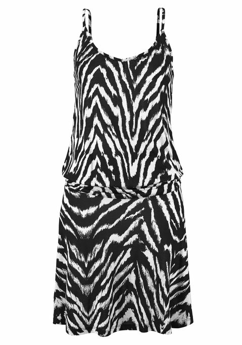 BEACHTIME Strandkleid Damen schwarz-weiß-bedruckt Gr.40