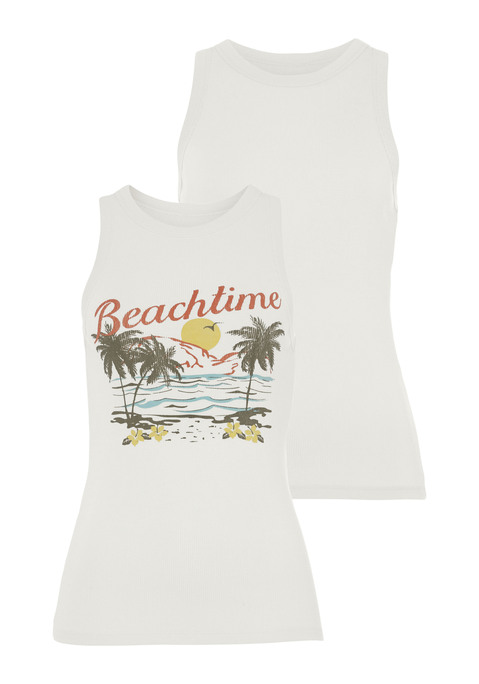 Bild: Tanktop von Beachtime: Tanktops von Beachtime im Doppelpack. Schöner Druck und uni in einer Packung. Angesagter, hoch geschlossener Ausschnitt. Angenehmer Tragekomfort. Aus modischer, weicher Rippqualität.