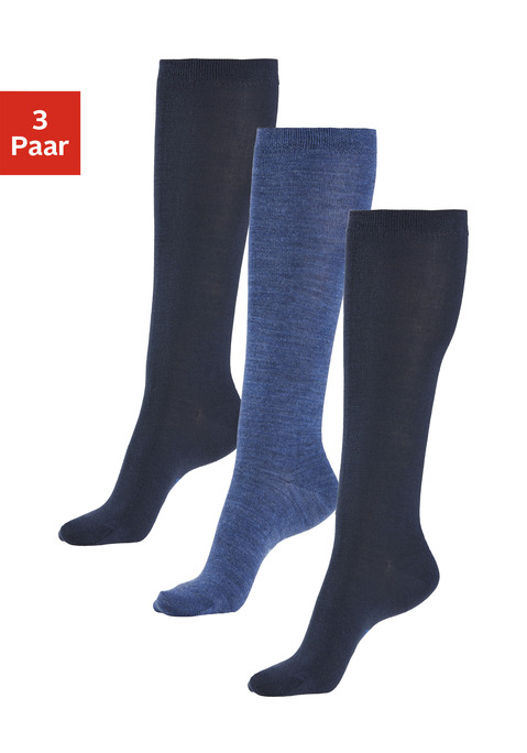 Bild: Kniestrümpfe von Bench.: Warme Wollkniestrümpfe im 3er-Pack von Bench. Angenehm zu tragen durch das druckfreie Bündchen. Perfekt für die kalte Jahreszeit. Aus weicher, elastischer Qualität.