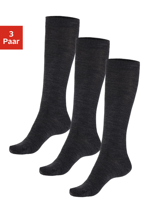 Bild: Kniestrümpfe von Bench.: Warme Wollkniestrümpfe im 3er-Pack von Bench. Angenehm zu tragen durch das druckfreie Bündchen. Perfekt für die kalte Jahreszeit. Aus weicher, elastischer Qualität.