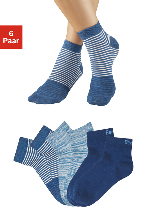 Bild: Kurzsocken von Bench.: Weiche Kurzsocken im 6er-Pack von Bench in drei unterschiedlichen Designs: unifarben, gestreift, meliert. An Ferse und Spitze verstärkt. Aus einer elastischen Baumwollmischung.