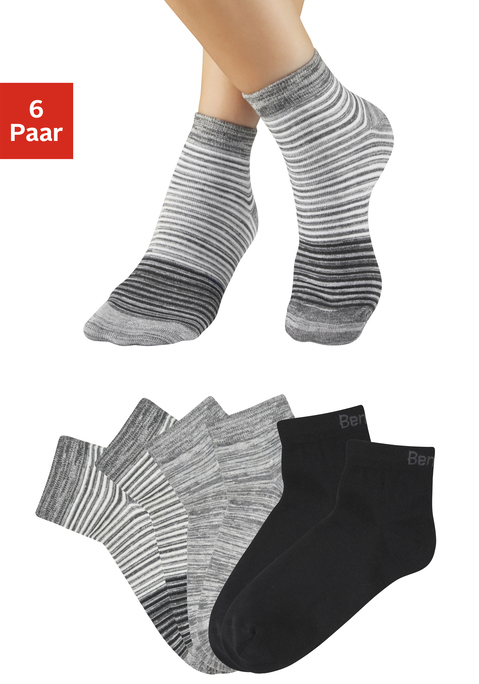 Bild: Kurzsocken von Bench.: Weiche Kurzsocken im 6er-Pack von Bench in drei unterschiedlichen Designs: unifarben, gestreift, meliert. An Ferse und Spitze verstärkt. Aus einer elastischen Baumwollmischung.