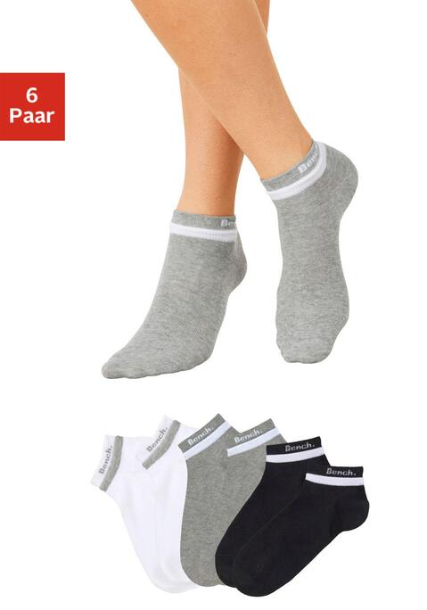 Bild: Kurzsocken von Bench.: Der praktischen 6er-Pack von BENCH. ist mit eingestricktem Schriftzug und doppelten Bündchen. Die hochwertige Qualität ist aus Obermaterial: 75% Baumwolle , 24% Polyamid, 1% Elasthan. Ein must have!