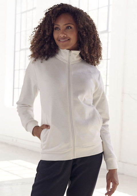 Bild: Sweatjacke von Bench. Loungewear: Unifarbene Sweatjacke von Bench mit Stehkragen und großem glänzendem Logoprint hinten. Lange Ärmel mit Rippbündchen. Seitliche Taschen und durchgehender Reißverschluss. Kuschelig weiche Sweatqualität.