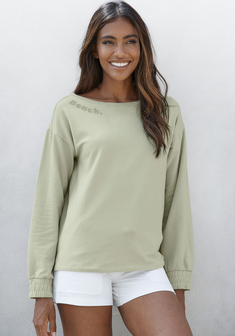 Bild: Sweatshirt von Bench. Loungewear: Modisches Sweatshirt von Bench. Ton-in-Ton-Logodruck und bequem weiter Rundhalsausschnitt. Geraffte Ärmelbündchen. Sehr gut kombinierbarer Freizeitlook. Aus weicher, angerauter und elastischer Baumwolle.
