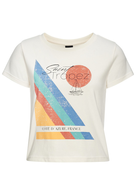 Bild: T-Shirt von Bench.: T-Shirt von Bench Loungewear mit Rundhalsausschnitt, kurzen Ärmeln und skizzenhaftem Print auf der Vorderseite. Weicher Baumwoll-Jersey.