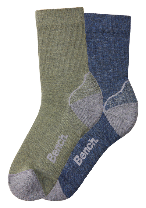 BENCH. Wandersocken Damen 1x navy-schwarz-melange, 1x olive-schwarz-melange Gr.35/38