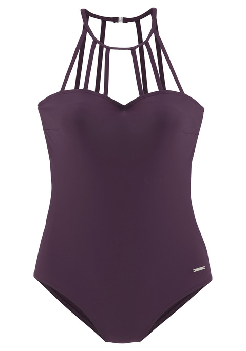 Bild: Badeanzug von Bruno Banani: Stylischer Look in 3 angesagten Unifarben. Mit eingearbeiteten Softcups und Unterbrustgummi. Im Nacken zu schließen.