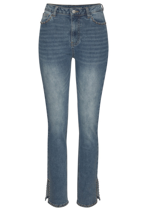 Bild: 5-Pocket-Jeans von Buffalo: Im 5-Pocket-Design: Stretchjeans von Buffalo mit Nietendetails. Dezente Waschung. Schmales Bein, unten leicht ausgestellt mit seitlichem Saumschlitz. Weiche Denimware.
